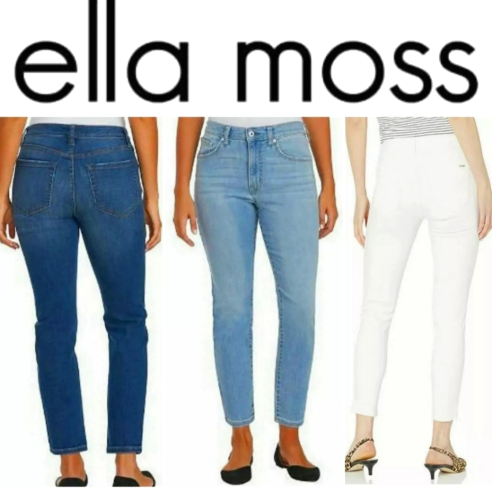Ella Moss Women's Junior's High Rise Slim Straight Ankle 26" Inseam Jeans White